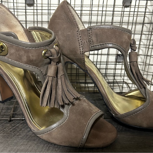 Coach Tristen Heeled Taupe Suede Sandals.  Size 9B. - Picture 5 of 6